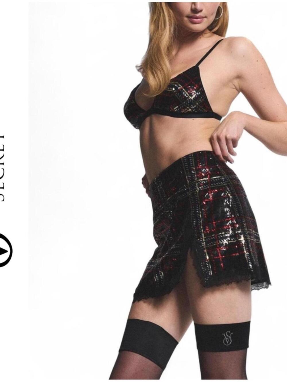 NWT VICTORIA'S SECRET Y2K Baddie Very Sexy Sequin Bralette Skirt Set Plaid Party